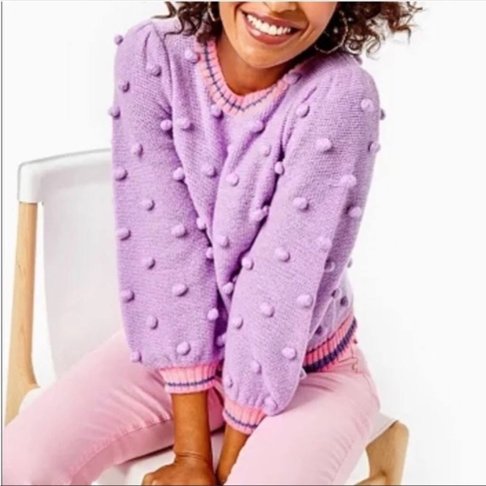 NWT Lilly Pulitzer Dorianna puff sleeves pompom Sweater size S
